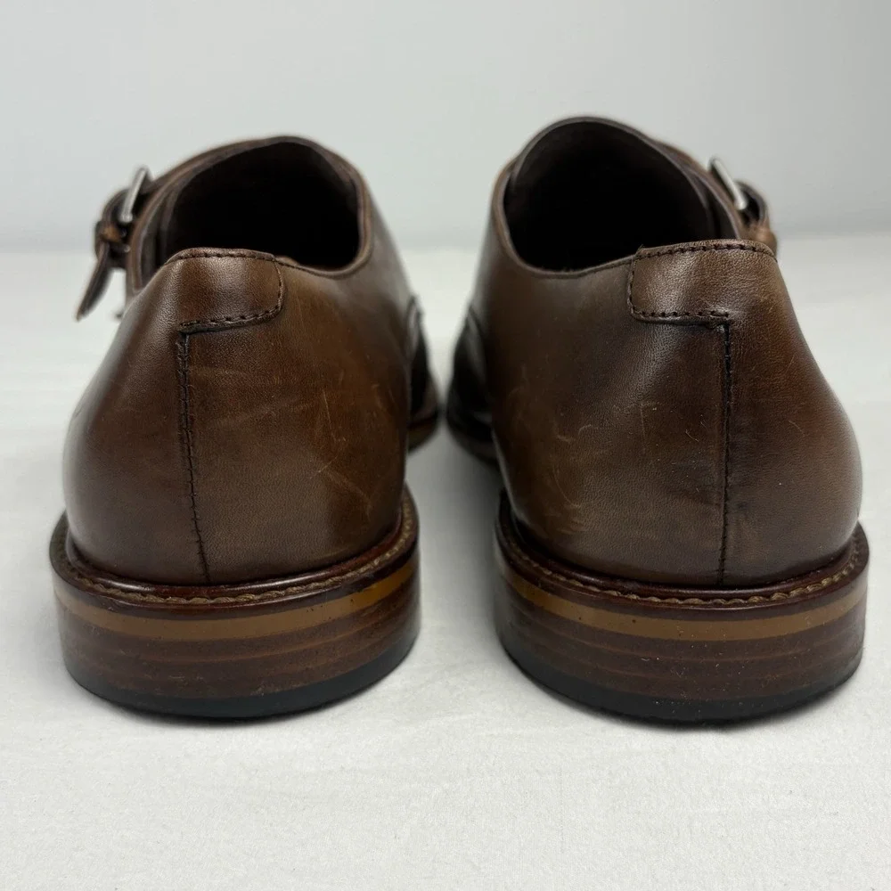 Joseph Abboud Glenn Double Monk Strap 11.5M Brown Leather Brogue Cap Toe Oxfords